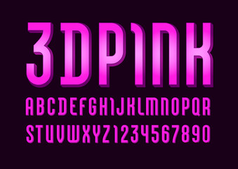 Aufkleber - 3D pink font, trendy alphabet, modern condensed letters and numbers for your design, vector illustration 10eps