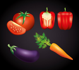 Poster - fresh organic vegetables, healthy food, healthy lifestyle or diet on black background vector illustration design