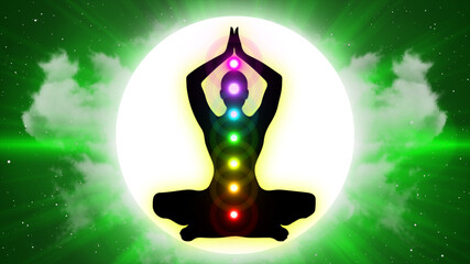 Wall Mural - Meditation People Achieve Enlightenment, Activation Of Chakra, Aura In The Body
