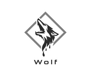 Canvas Print - elegance roaring head wolf in square line logo, symbol design illustration