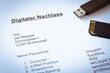 Leinwandbild Motiv German digital remains document with memory stick and card: digitaler nachlass.