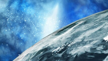 Wall Mural - the camera passes by planet earth, behind which you can see the galaxy