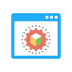 Aufkleber - Web page with gear and cube. Three dimensional web design icon.