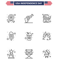 Happy Independence Day Pack Of 9 Lines Signs And Symbols For Drink; Bottle; Casino; Cream; Ice Cream