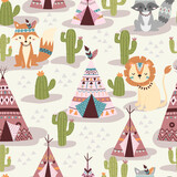 Animals repeat pattern. Nursery art background. Children's fabric pattern design.
