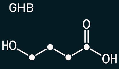 gamma-hydroxybutyric acid, ghb, c4h8o3 molecule. it is neurotransmitter, liquid ecstasy, psychoactiv