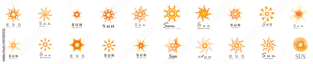 Abstract Sun Logo And Icon Set - Isolated On White Background, Vector Illustration. Abstract Sun Logo And Icons For Solar Energy Logo And Sunburst Icon Design. Abstract Sun, Vector Illustration - obrazy, fototapety, plakaty 