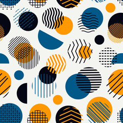 Poster - Circle, polka dot seamless pattern. Mixed texture irregular chaotic shapes print. Memphis stile geometric background