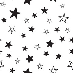 Star doodles seamless pattern. Hand drawn stars background texture.