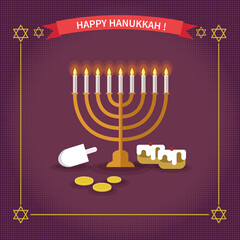 Wall Mural - Happy Hanukkah greeting card design. Vector illustration