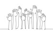 © Simple Line - One single line drawing of group of people open up and raising their hands up into the air. Business team work concept. Modern continuous line draw design graphic vector illustration