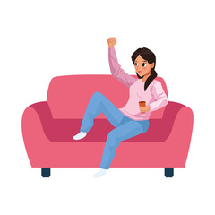 Sticker - young woman female relaxing in sofa