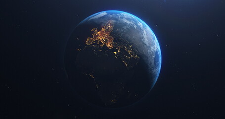 Wall Mural - planet earth from space european union countries highlighted orange glow, 2020 political borders and