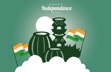 Poster - india happy independence day celebration card with flags decoration