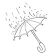 Vector illustration doodle of umbrella and rainy weather isolated on white background. Hand drawn design print, logo, symbol, decor, textile, paper.