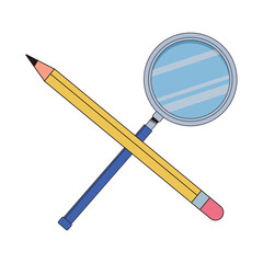 Canvas Print - pencil graphite school supply with magnifying glass