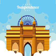 Wall Mural - india happy independence day celebration card with mosque temple