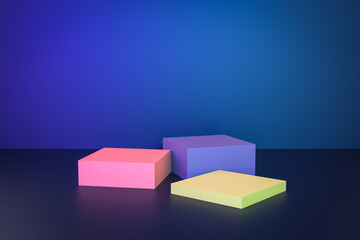 Aufkleber - Blue studio background with podium for present content advertising banner product design mockup. 3D illustration