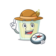 Sticker - mascot design concept of martini cocktail explorer using a compass in the forest