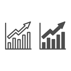 Poster - Growth graph line and solid icon, Business concept, Infographic sign on white background, financial growing chart with arrow icon in outline style for mobile concept and web design. Vector graphics.