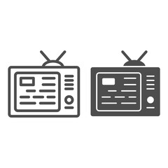 Poster - tv showing news on screen line and solid icon, media concept, information on tv screen sign on white