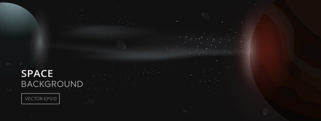 dark universe banner background with planets and group of stars