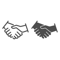 Poster - Handshake line and solid icon, business strategy concept, business contract agreement sign on white background, partners shaking hands icon in outline style for mobile and web design. Vector graphics.