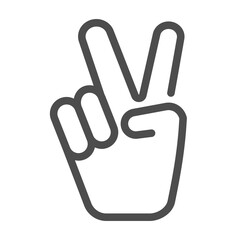 Poster - Hand shows victory sign line icon, hand gestures concept, victory sign on white background, Peace hand gesture icon in outline style for mobile concept and web design. Vector graphics.