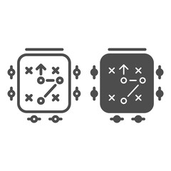 Poster - way to success line and solid icon, business strategy concept, path to success with crossed and achi