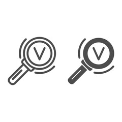 Poster - magnifying glass and victory symbol line and solid icon, business strategy concept, successful searc