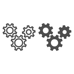 Poster - Three gears line and solid icon, teamwork concept, gear mechanism settings sign on white background, three gearwheels icon in outline style for mobile concept and web design. Vector graphics.