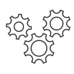 Poster - Three gears thin line icon, teamwork concept, gear mechanism settings sign on white background, three gearwheels icon in outline style for mobile concept and web design. Vector graphics.