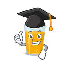 Canvas Print - Happy proud of glass of orange juice caricature design with hat for graduation ceremony