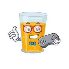 Canvas Print - Mascot design style of glass of orange juice gamer playing with controller