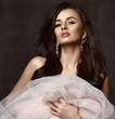 © Dmitry Lobanov - Portrait of young sensual brunette woman posing naked covering herself with fata veil transparent cloth