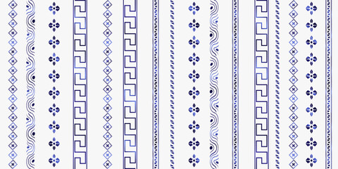 trendy stripes pattern Vector blue line hand drawn seamless