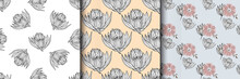 Vector Set Seamless Floral Pattern. Ornamental Romantic Print Surface Design.