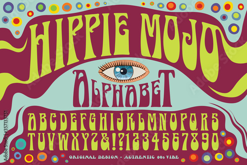 Fotografía Hippie Mojo Alphabet: An original wild psychedelic lettering style reminiscent of 1960s era posters