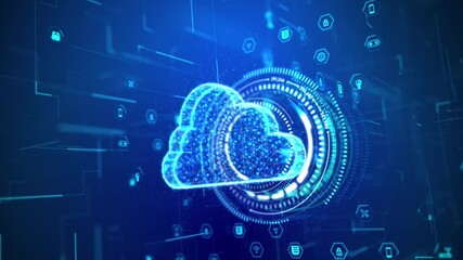 Poster - 3d rendering cloud computer with hologram and hud head up display interface element, for cyber and f