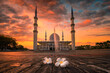 Sultan Salahudin Abdul Aziz Shah Mosque at sunset in Shah Alam, Malaysia.