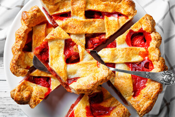 Canvas Print - close-up of Homemade Strawberry Rhubarb Pie slices