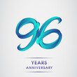 96th Anniversary celebration logotype blue colored isolated on white background. Design for invitation card, banner and greeting card