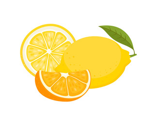 Wall Mural - Bright vector set of colorful lemon and oranges.