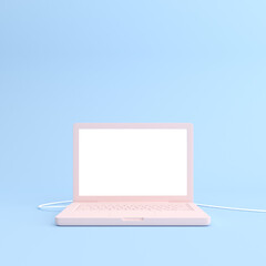 Aufkleber - Mockup of pink laptop with white blank screen in minimal style.