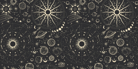 vector illustration set of moon phases. different stages of moonlight activity in vintage engraving 