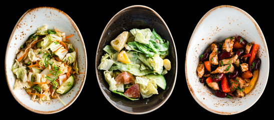 Sticker - set of three salads in asian cuisine isolated