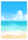 Fototapeta  - Vector illustration of tropical beach in daytime. Hand painted watercolor background.