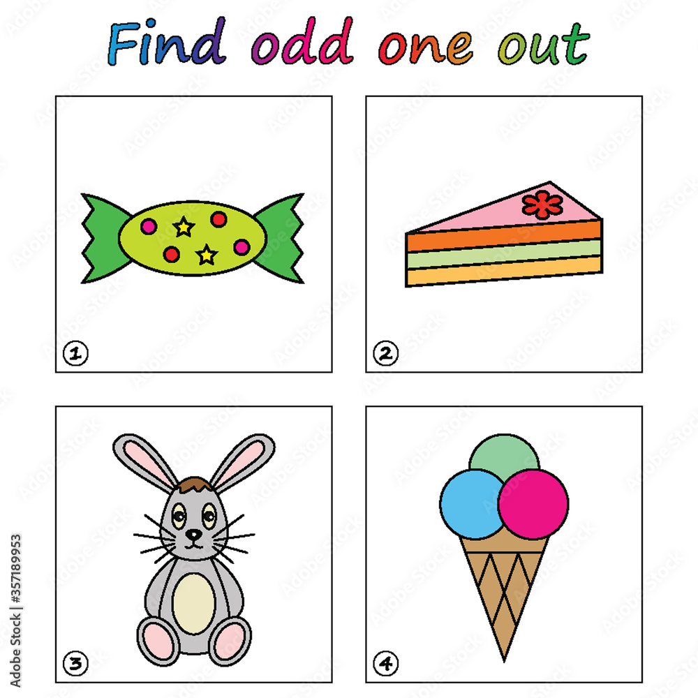 Find One Find odd one out - game for kids. Worksheet. Visual Educational puzzle ...