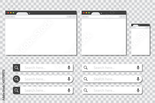 Cuadros en Lienzo Set of browser windows in different sizes and search bar collection in a flat design with shadow