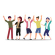 © VZ_Art - Cartoon character illustration of celebration pose and gesture. Happy group of young people are dancing together. Flat design isolated on white.